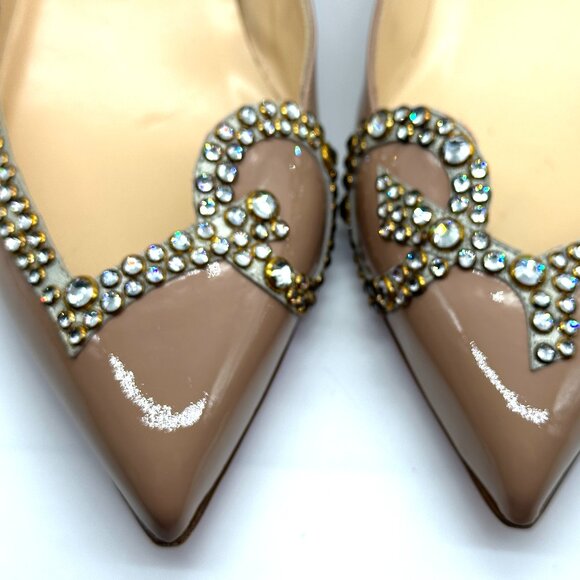 Christian Louboutin PIGALOVE 20ANS Patent Leather Crystal Flats Ballerina Shoes - Picture 11 of 16